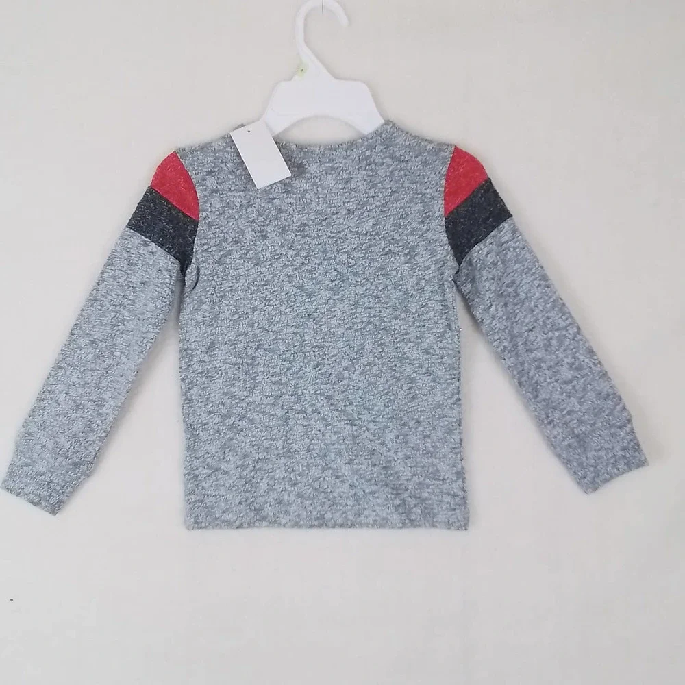 OshKosh Long Sleeve Knit Tee‎ T-Shirt Size 4 in Heathered Gray w/ Red